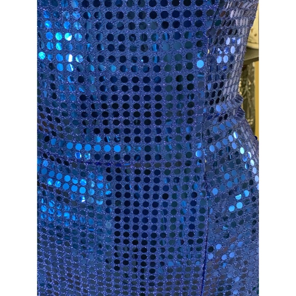 Long Cobalt Blue Sequin Dress Dramatic Slit - Picture 4 of 12